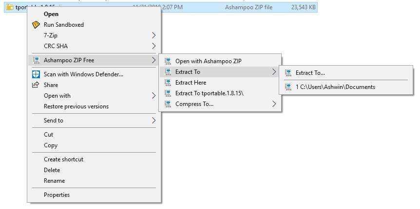 Ashampoo ZIP Free review - edited context menu