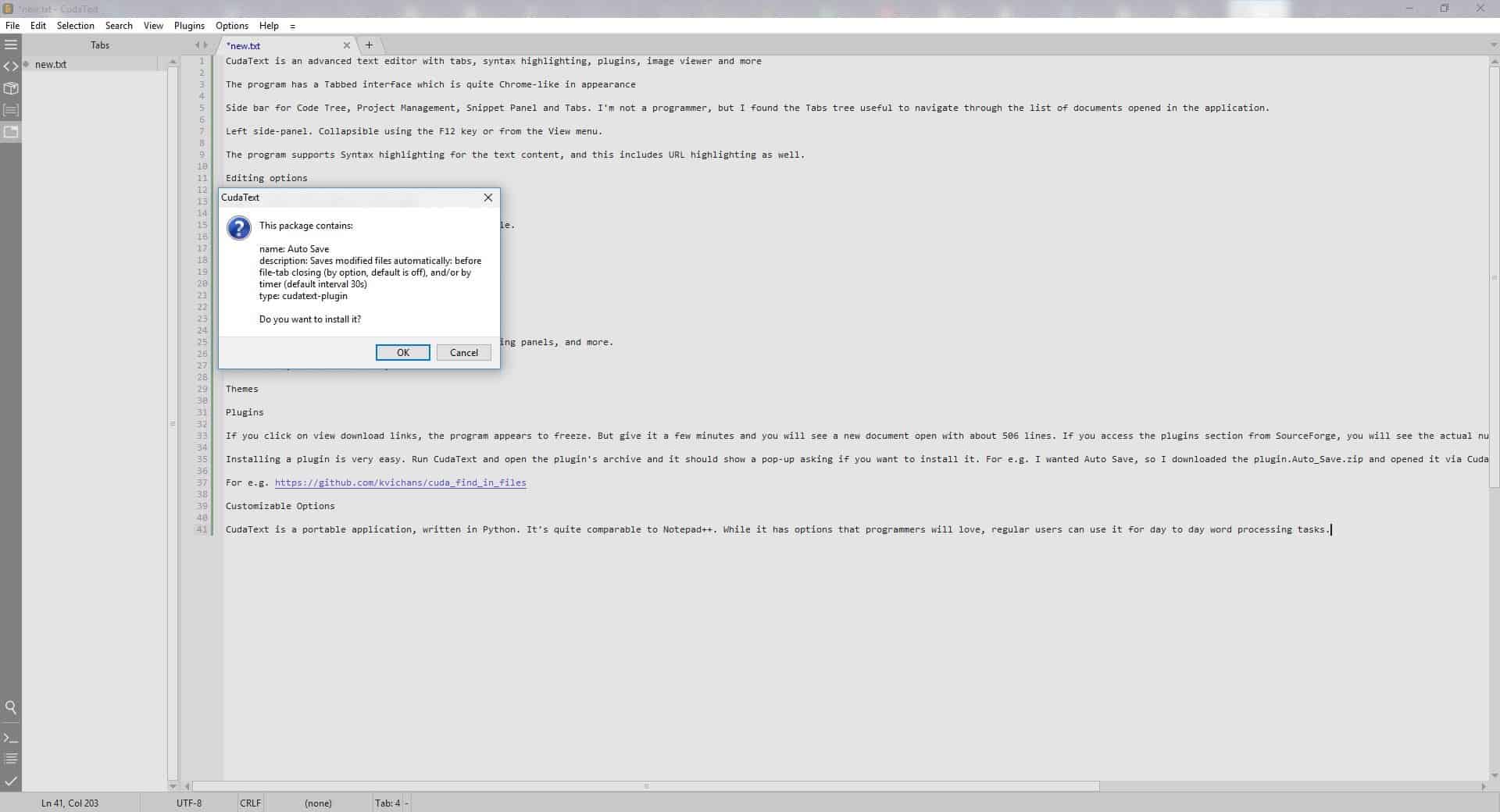 Cudatext plugin install