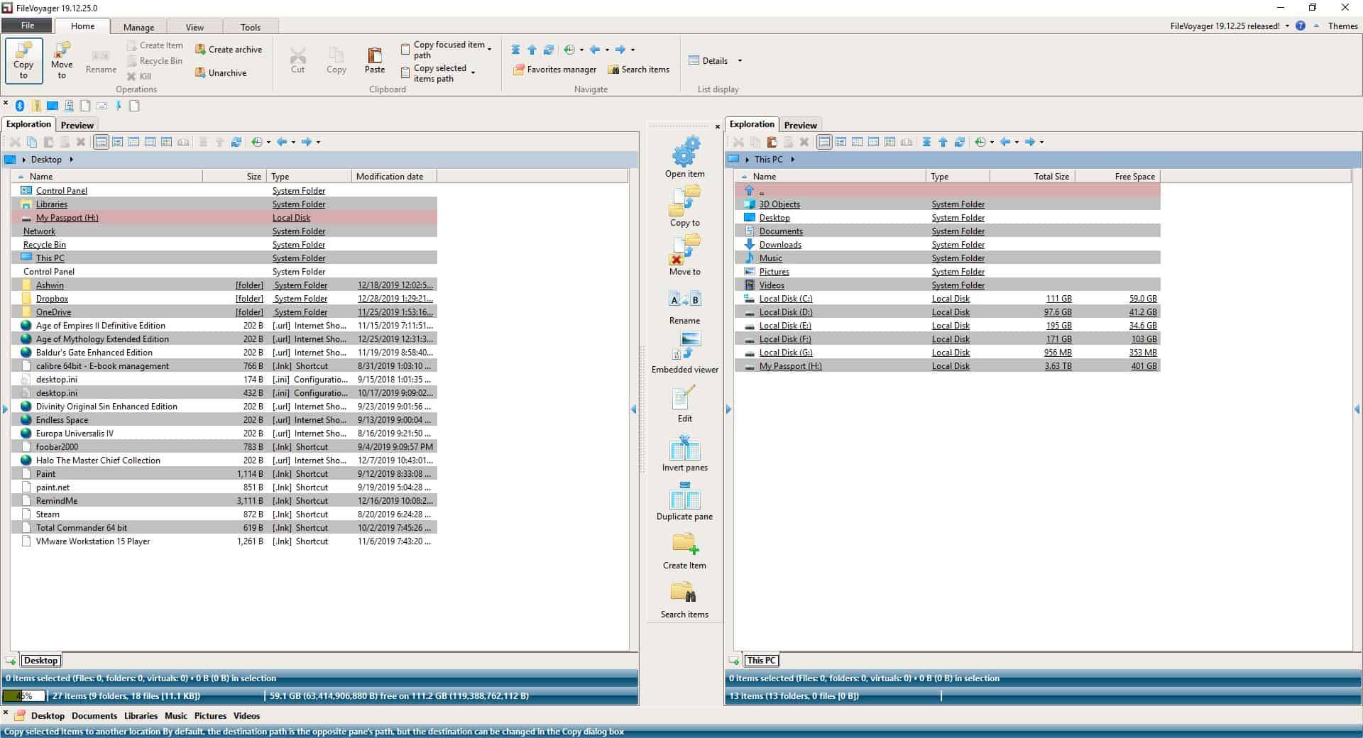 FileVoyager is a freeware dual pane file manager and file viewer for Windows