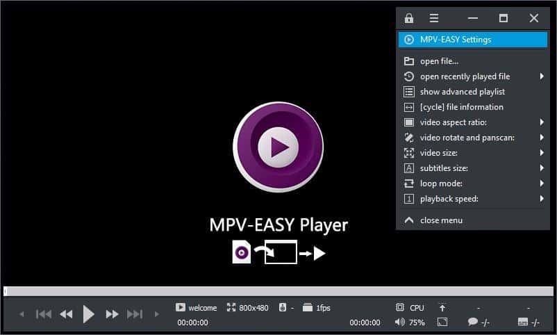 MPV-Easy Player menu