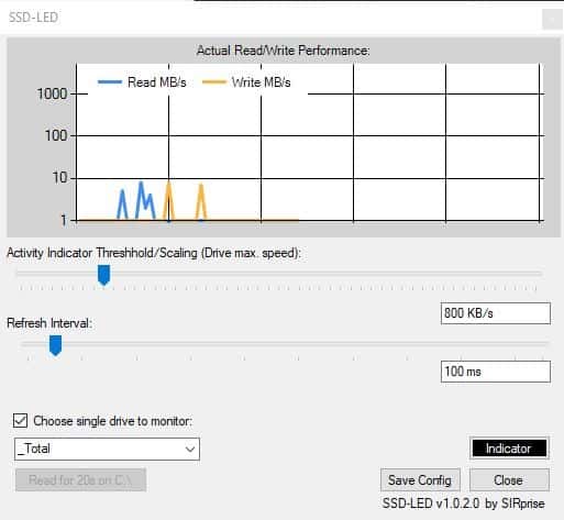 SSD-LED is a free drive activity indicator and read-write speed monitor for Windows