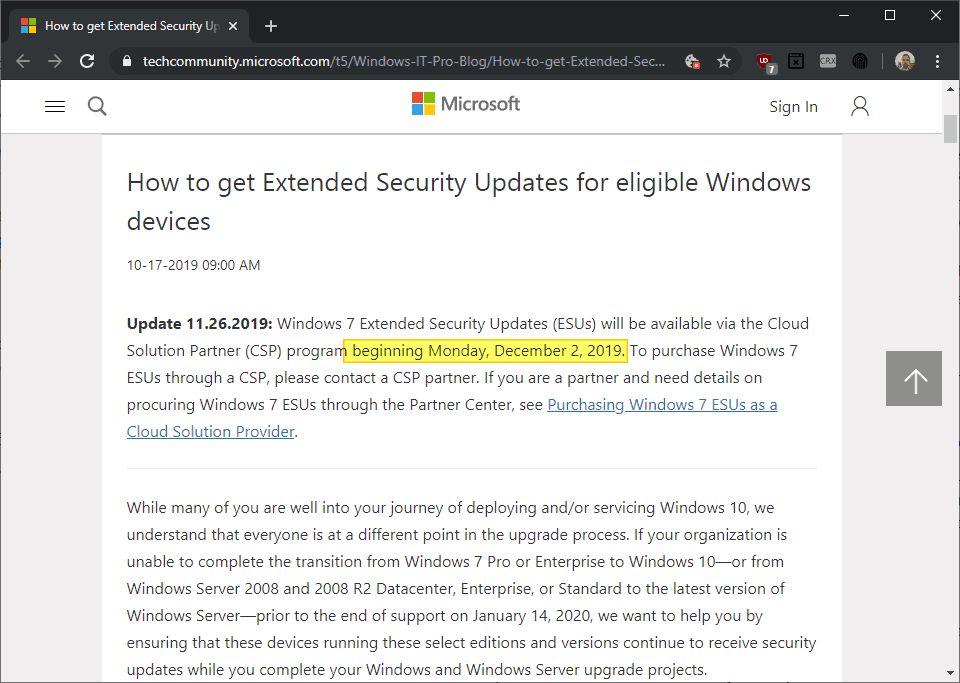 extended security updates windows 7