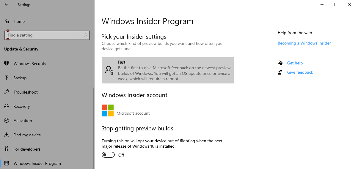 windows insider program fast ring