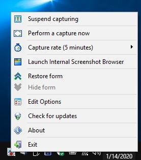 Automatic Screenshotter tray icon menu