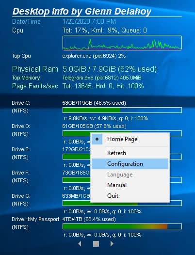 Desktop Info context menu