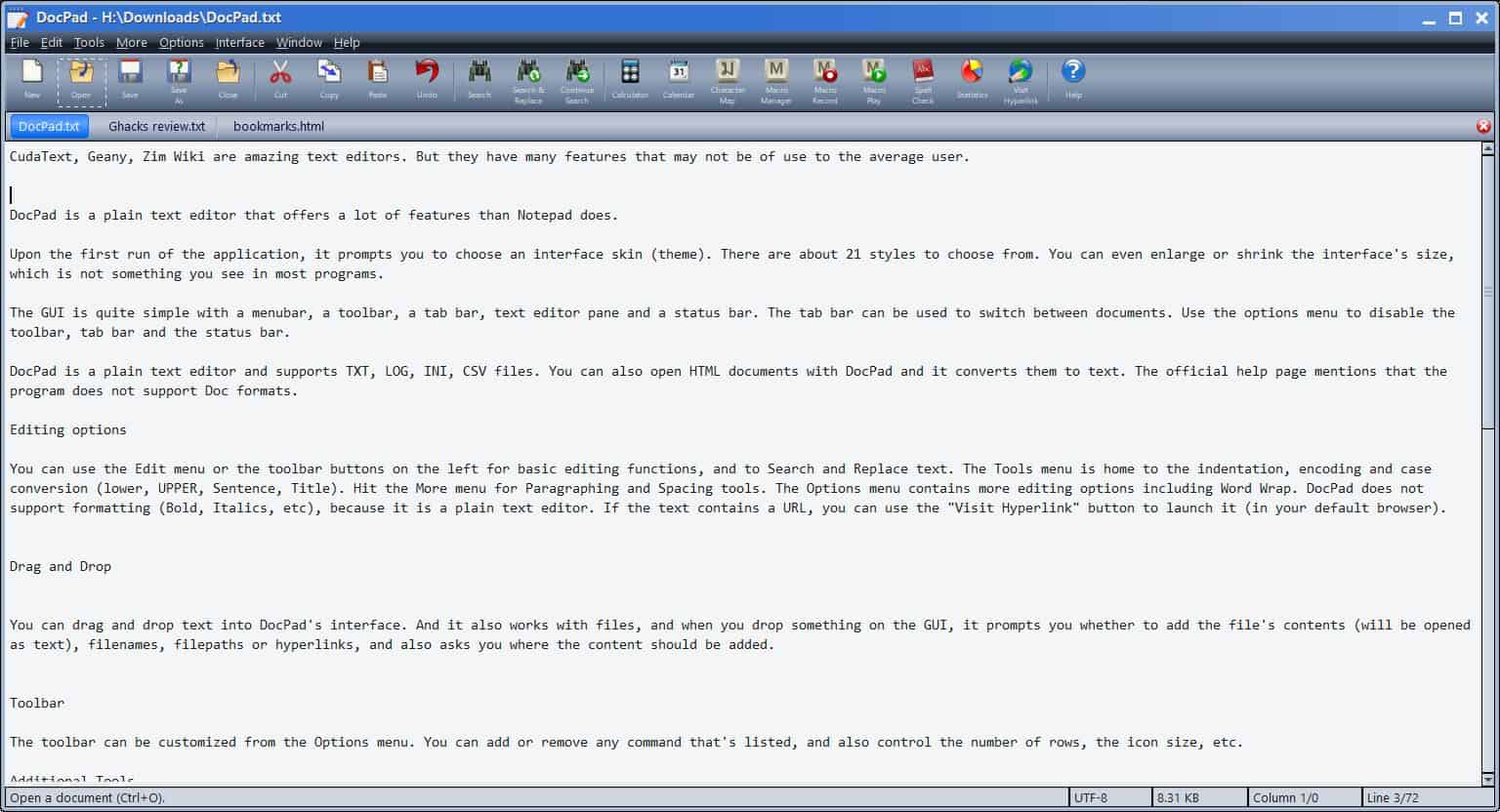 DocPad is a highly customizable plain text editor for Windows
