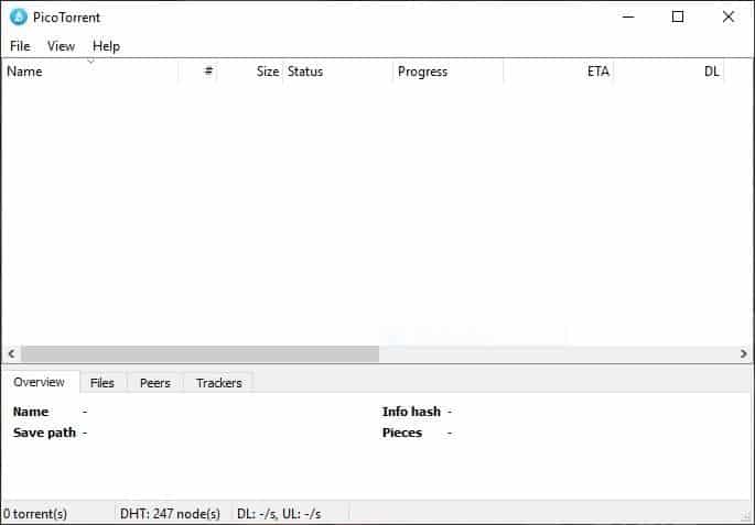 PicoTorrent is an open source lightweight Bittorrent client for Windows