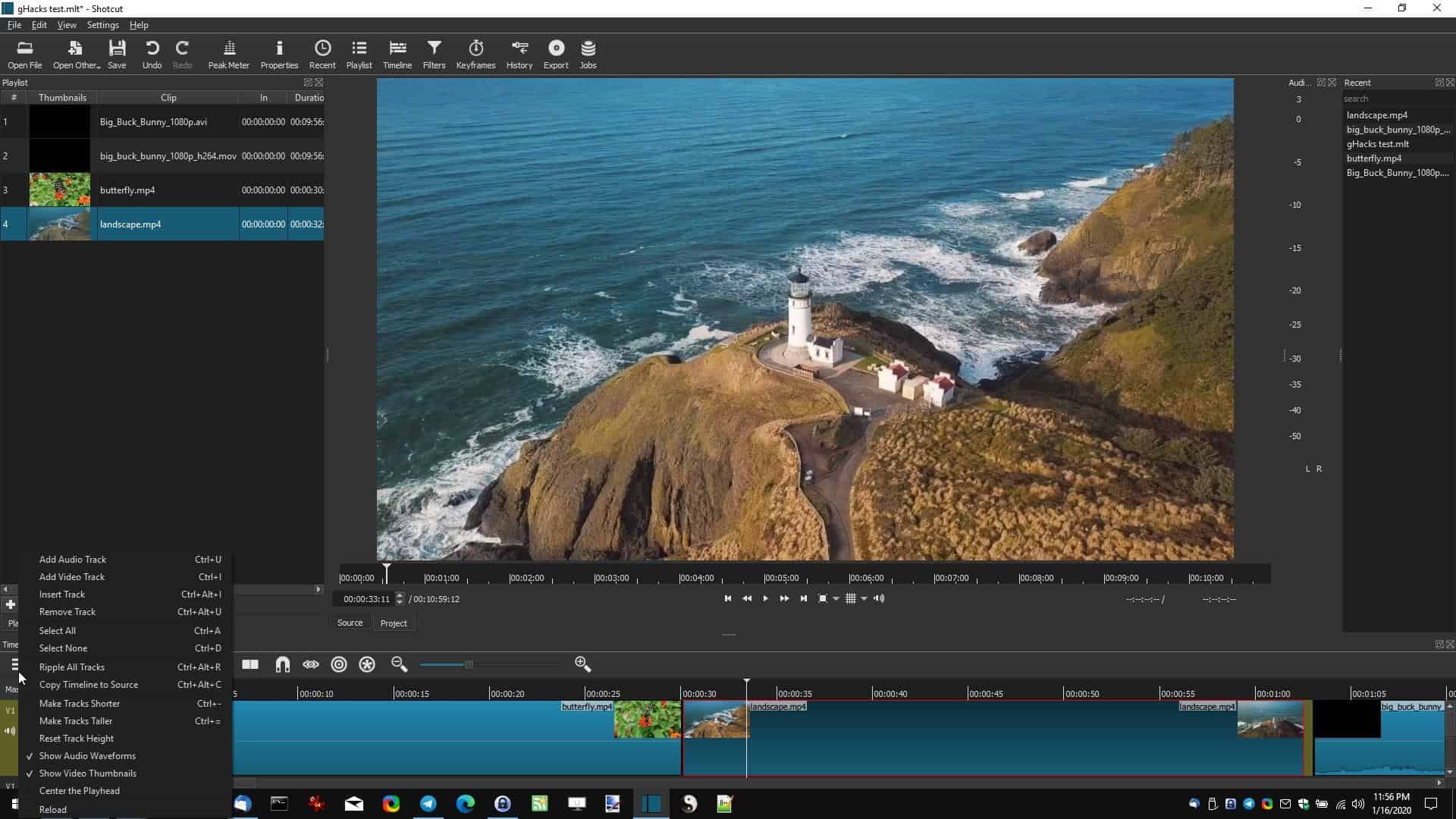 Shotcut timeline editing