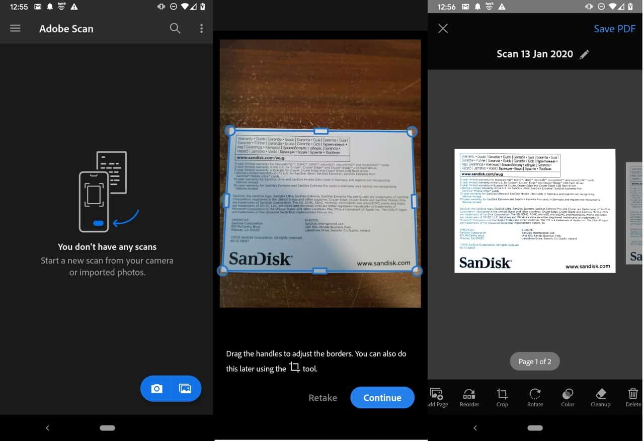 Adobe Scan عبارة عن ماسح ضوئي محمول مجاني وأداة OCR 1