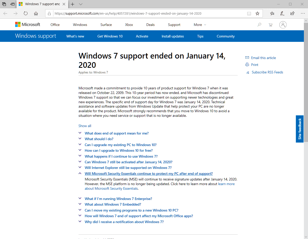 antivirus support windows 7