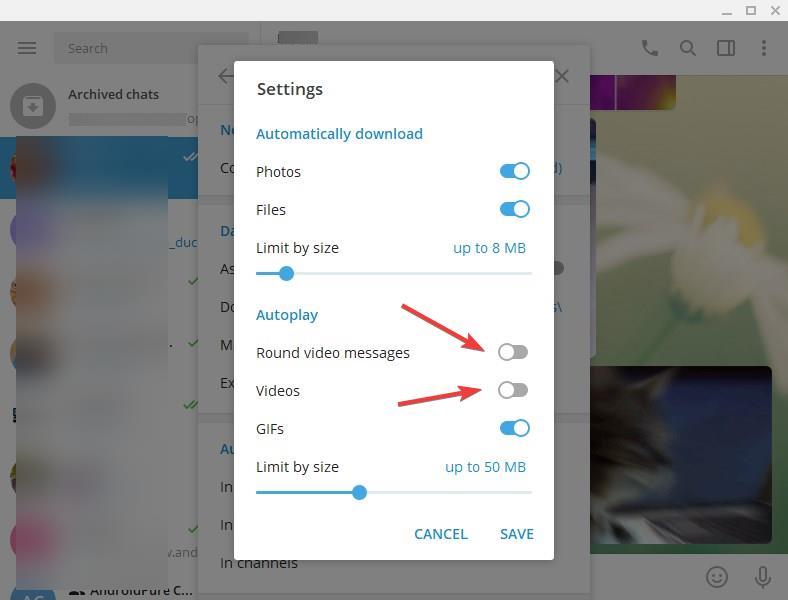 disable autoplay videos in Telegram Desktop program