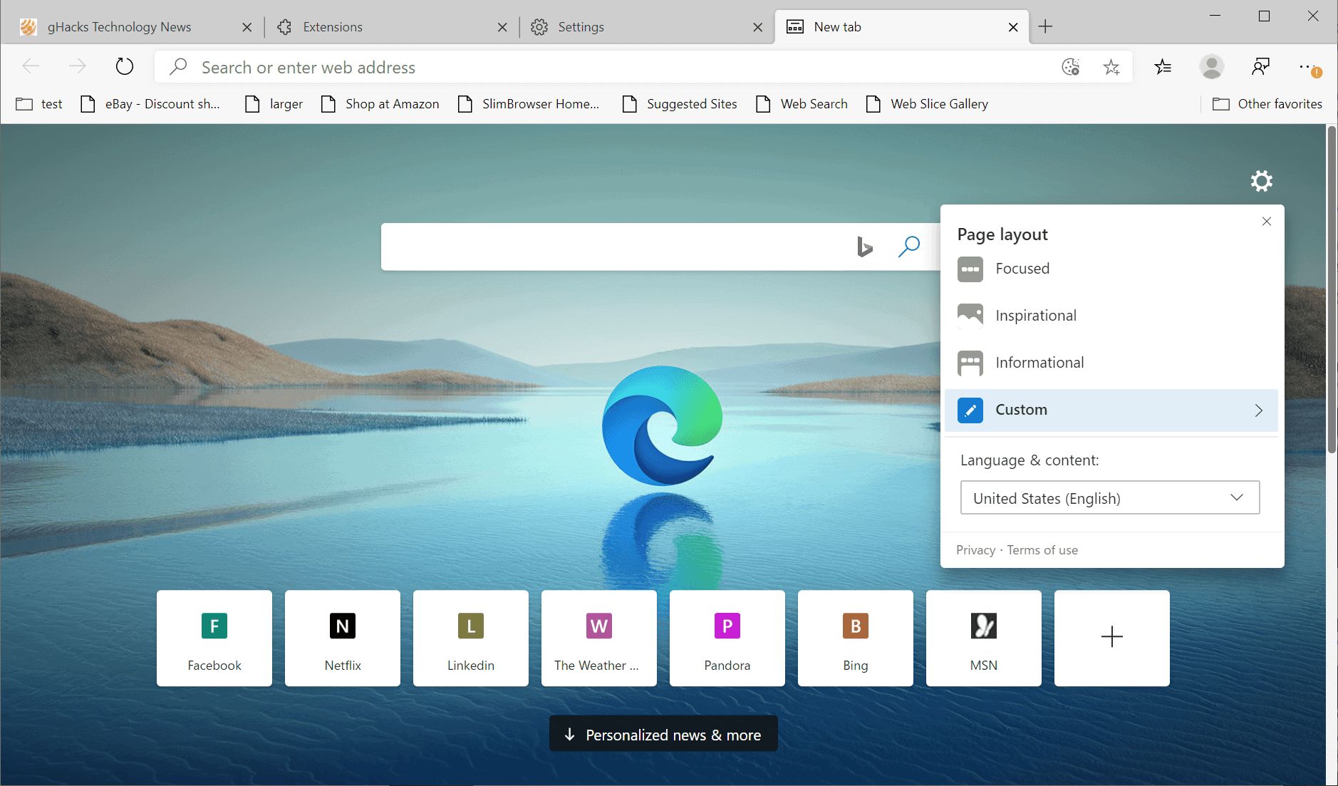 edge new tab page