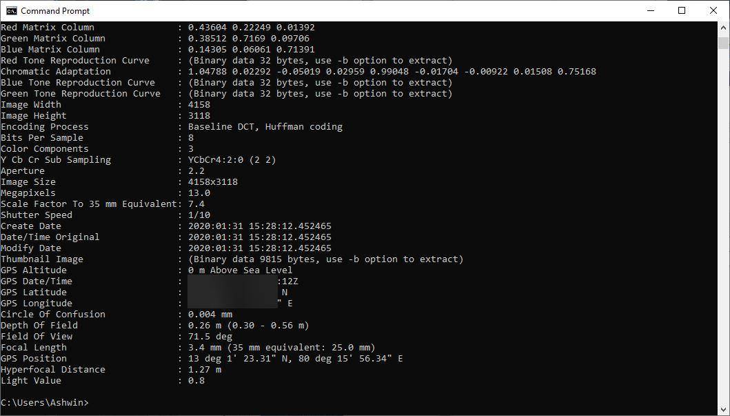 exif data with GPS