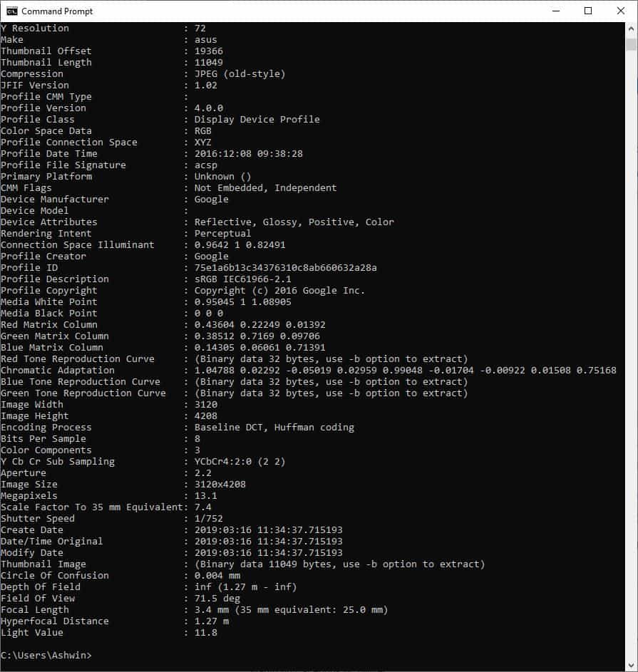 exiftool metadata