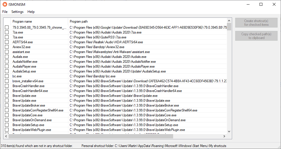 missing executable shortcuts