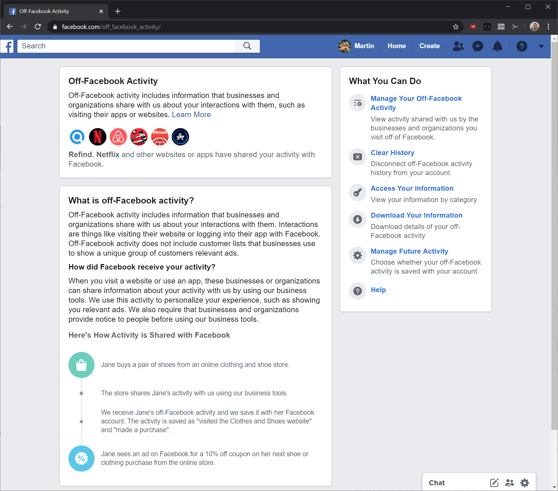 off-facebook activity page