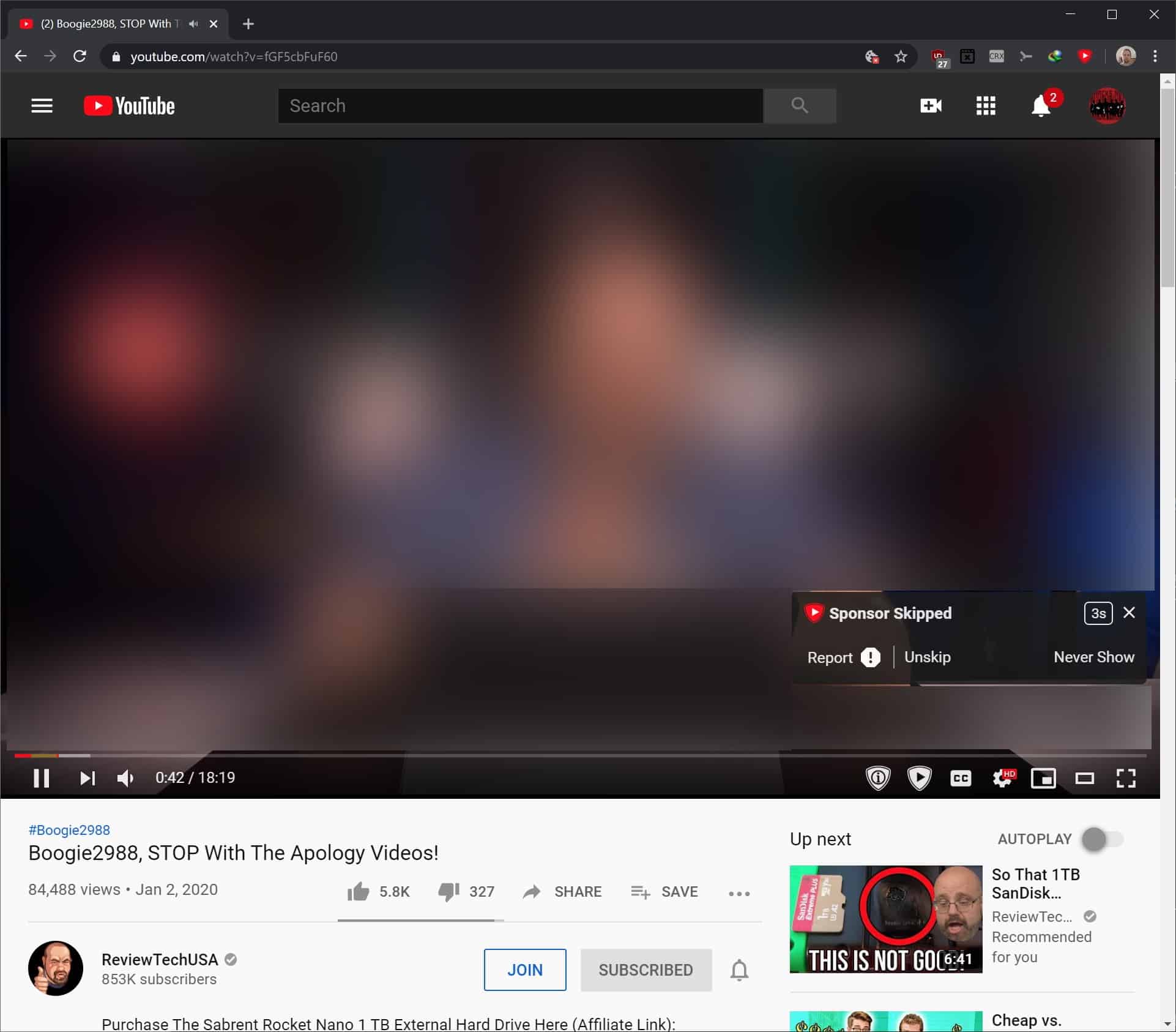 skip sponsor messages youtube