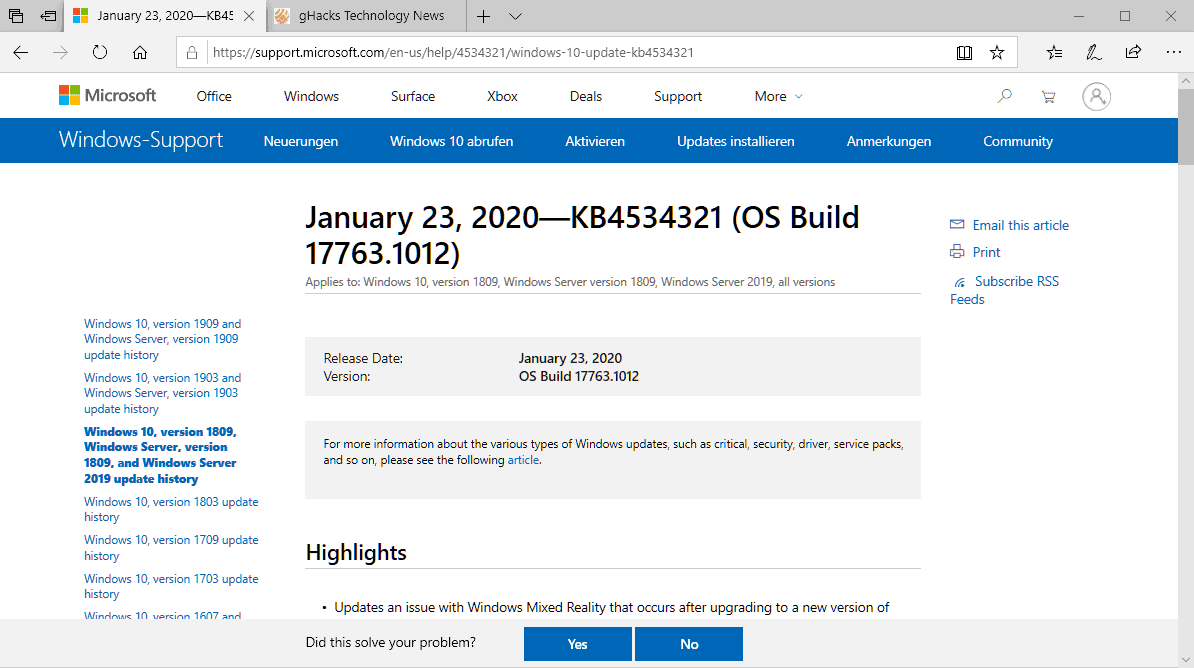 windows 10 update KB4534321 KB4534308