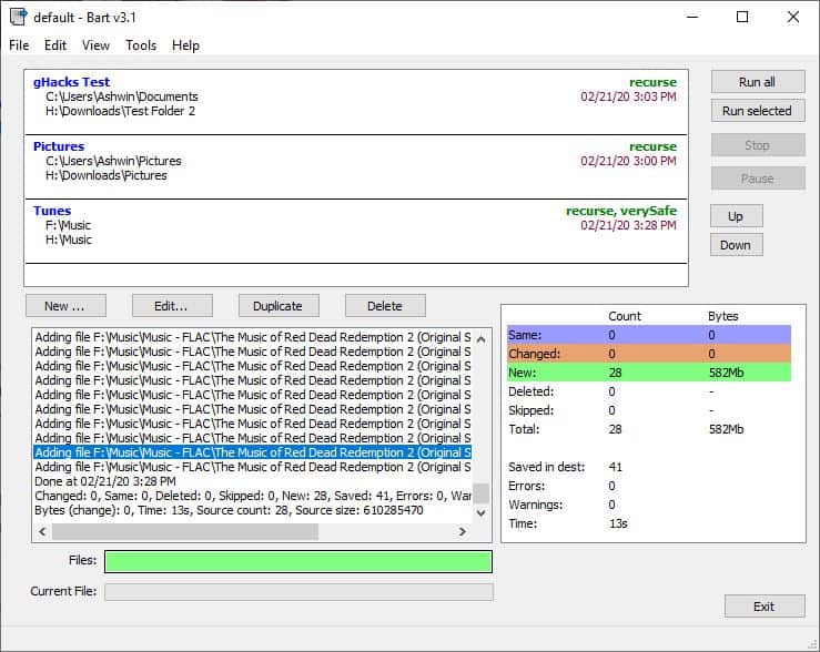 Bart is a freeware file and folder synchronization tool for Windows