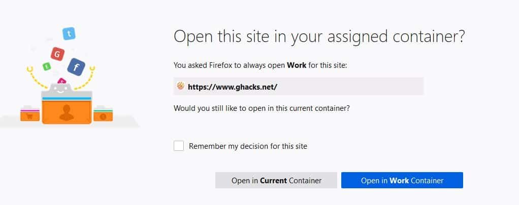 Firefox containers always open