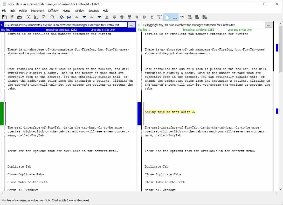 KDiff3 comparison example