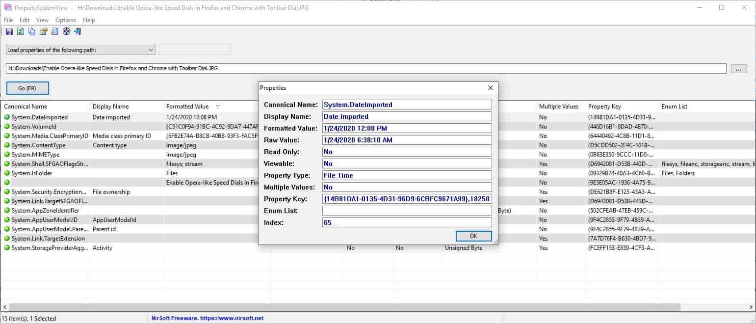 PropertySystemView properties window