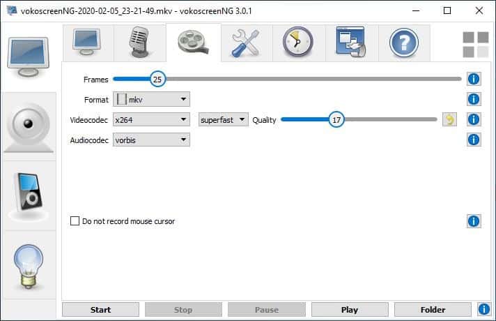 VokoscreenNG video settings