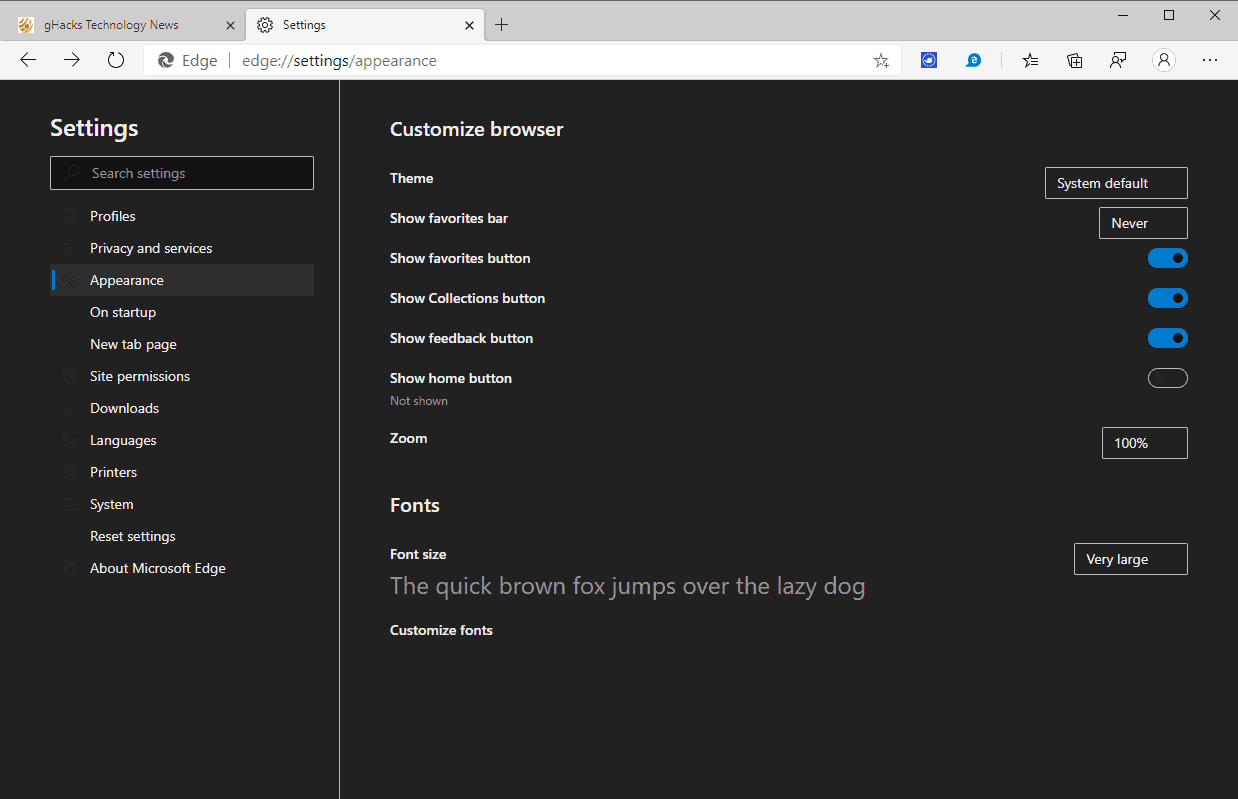 microsoft edge font size