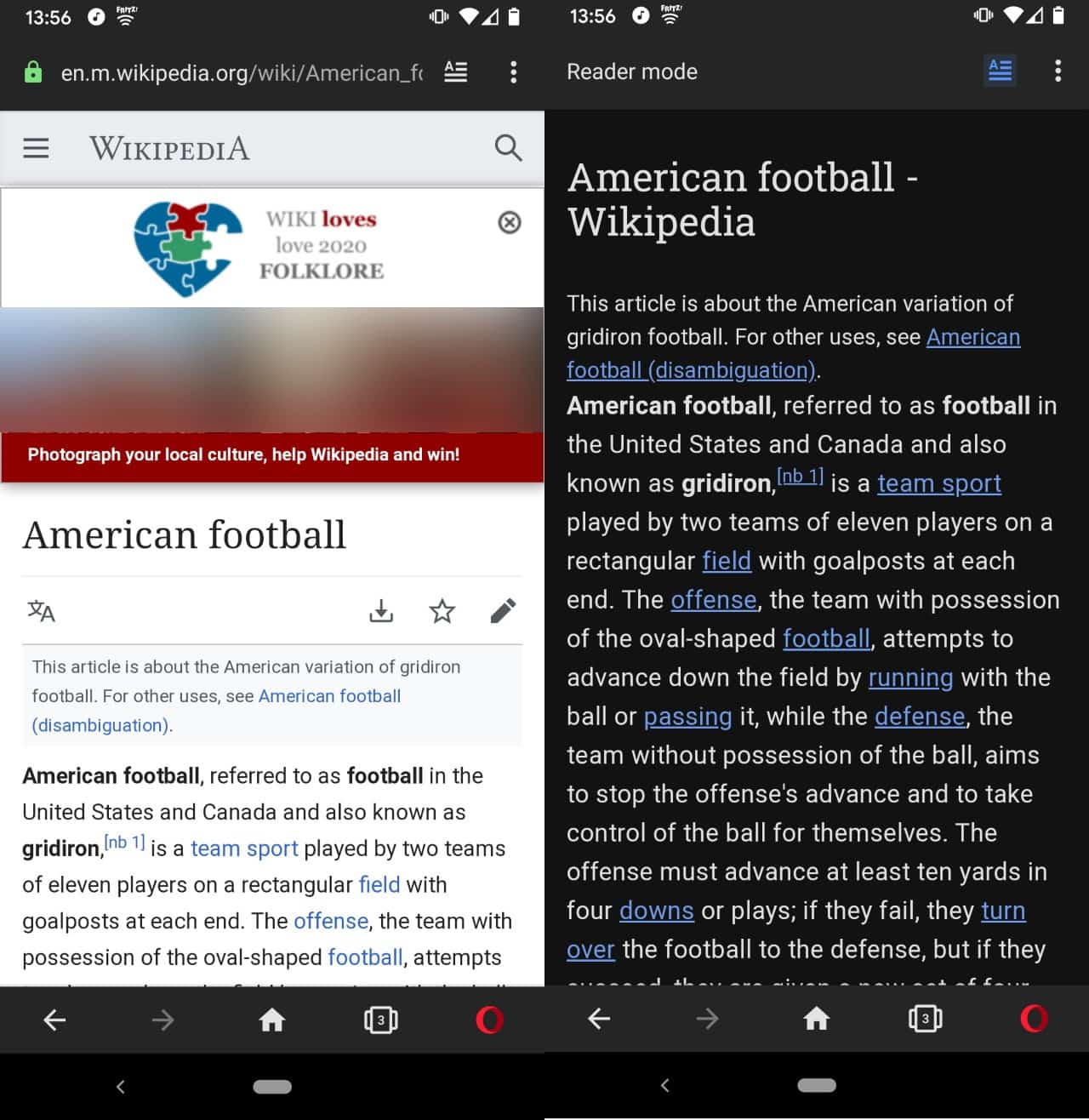 opera 56 android reader mode