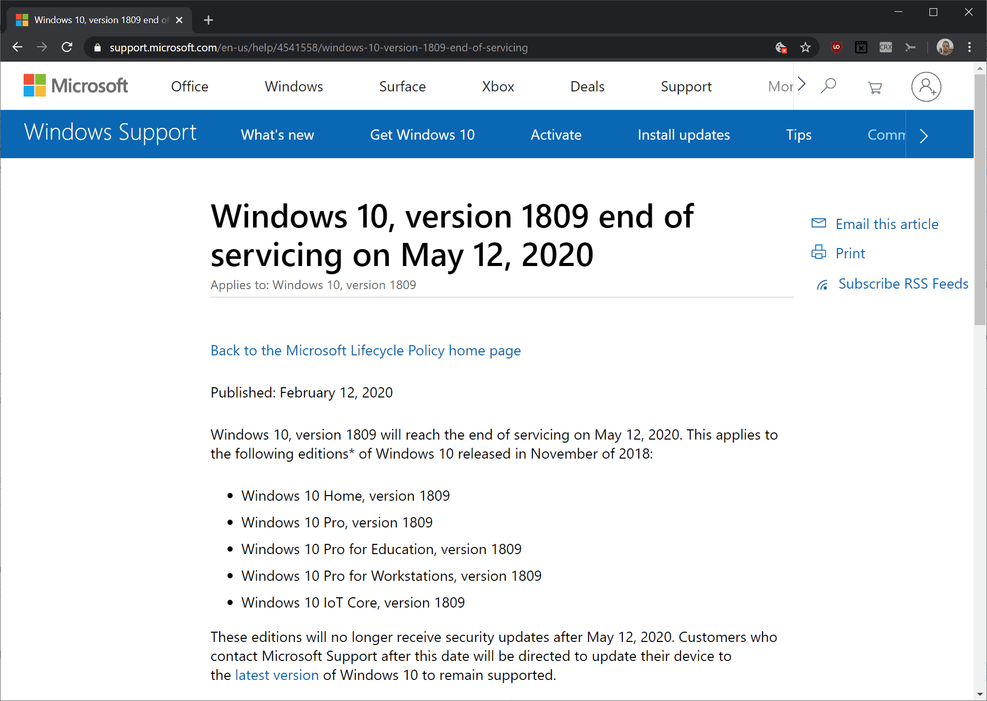 windows 10 version 1809