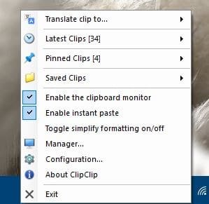 ClipClip system tray menu