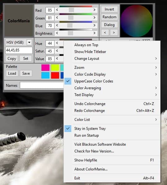 ColorMania context menu