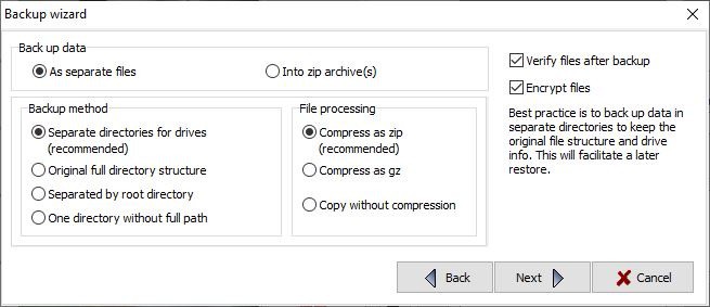 Personal Backup backup settings