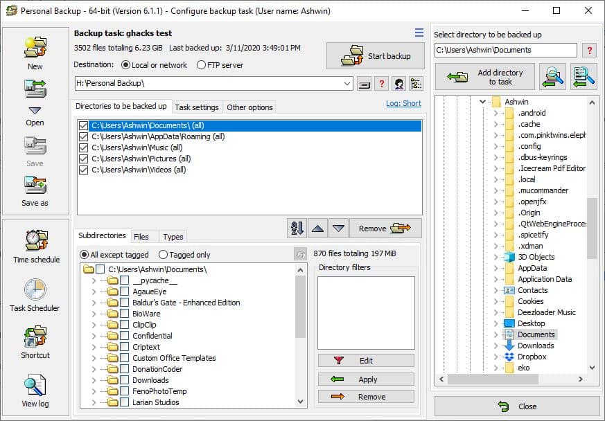 Personal Backup manual task