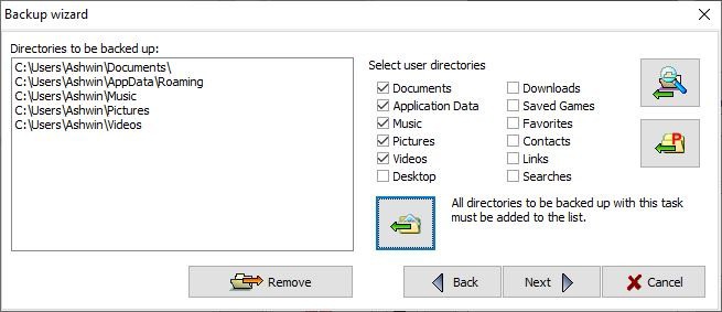 Personal Backup select folders and files