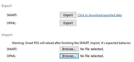 Smart RSS Reader import OPML