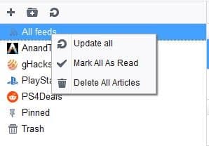 Smart RSS Reader manage all feeds