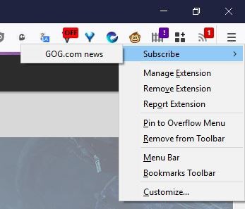 SmartRSS extension for Firefox - subscribe context menu