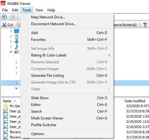 WildBit Viewer Tools menu