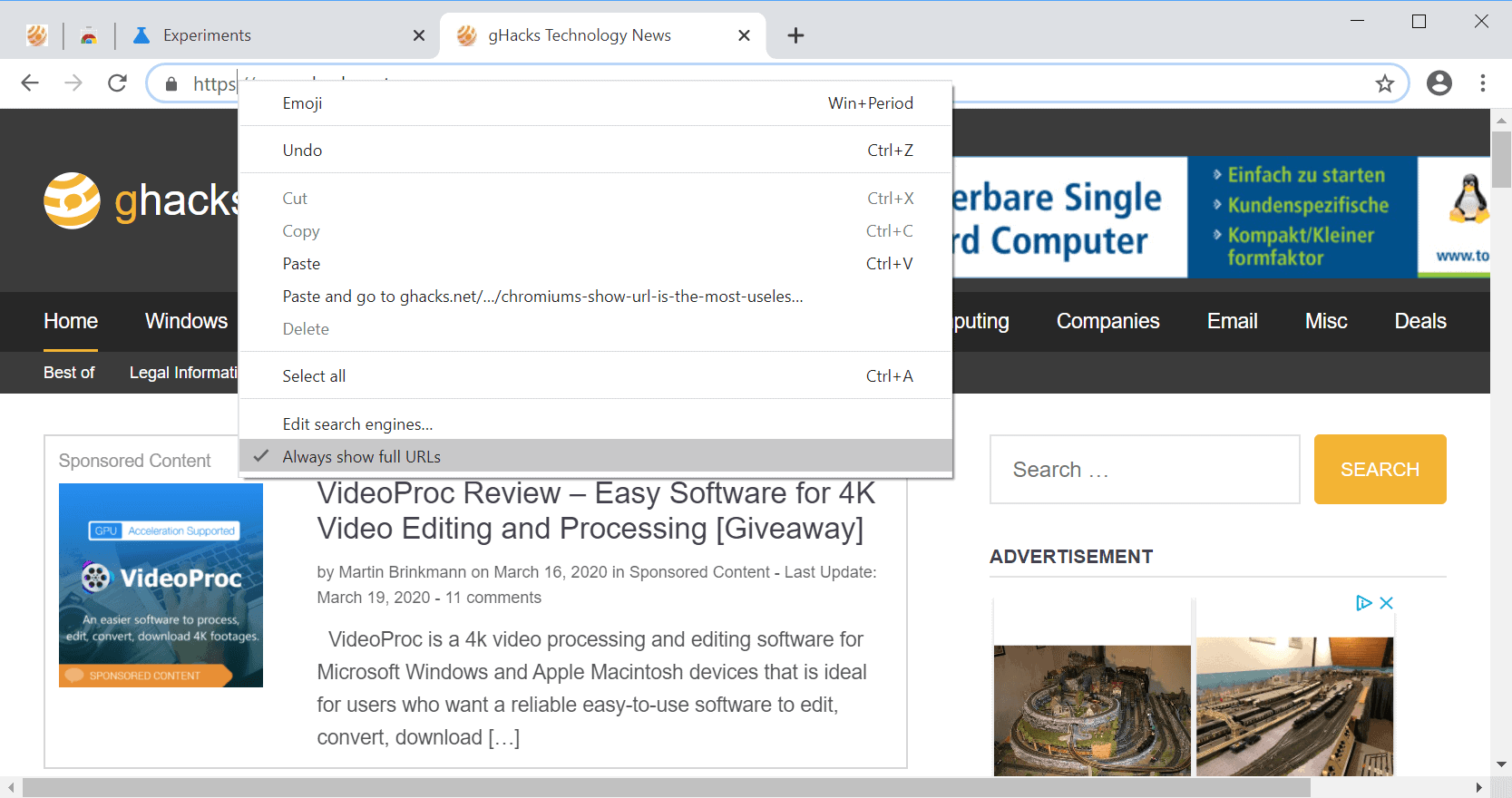 chrome always show full url