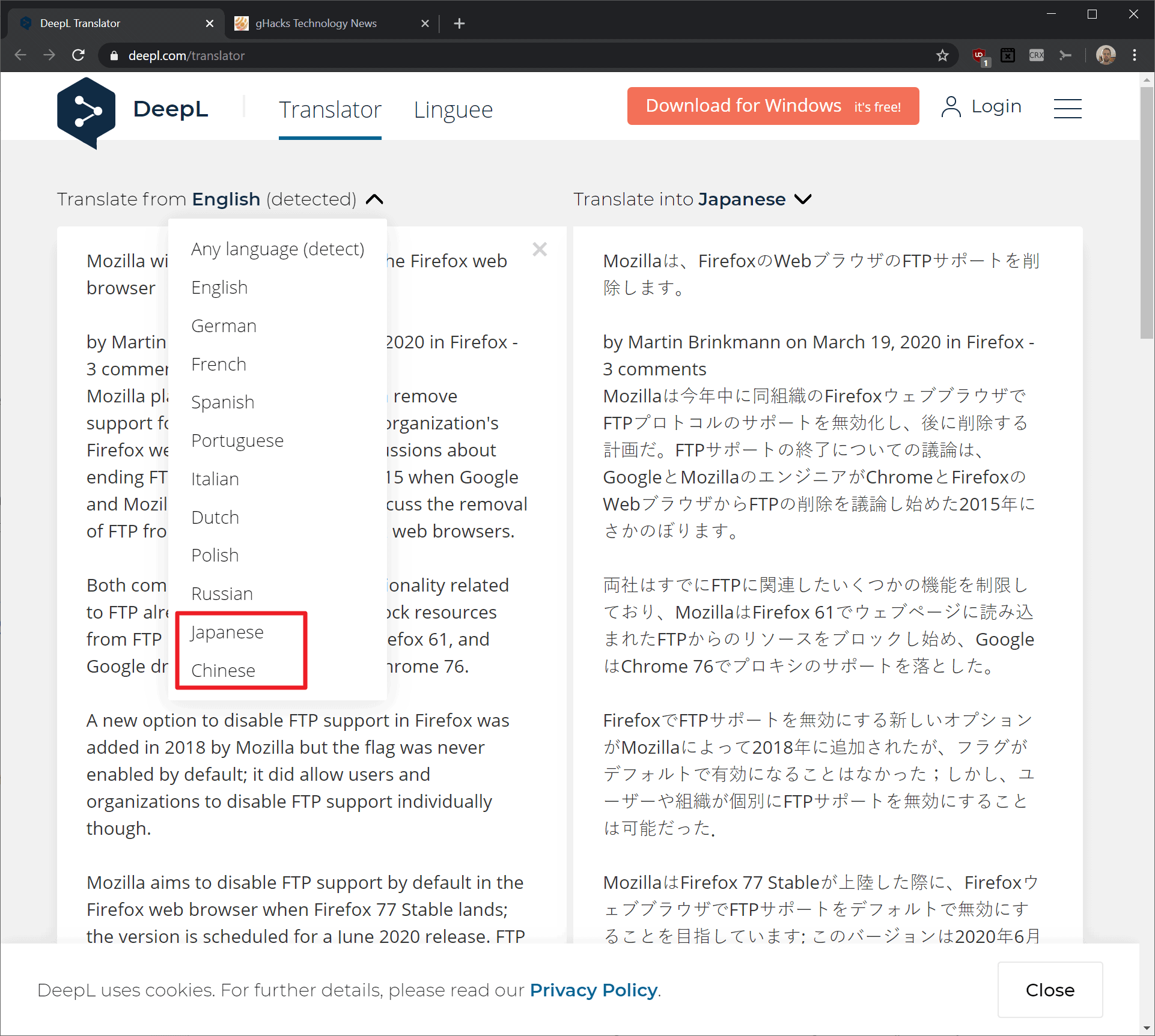 deepl translator chinese japanese