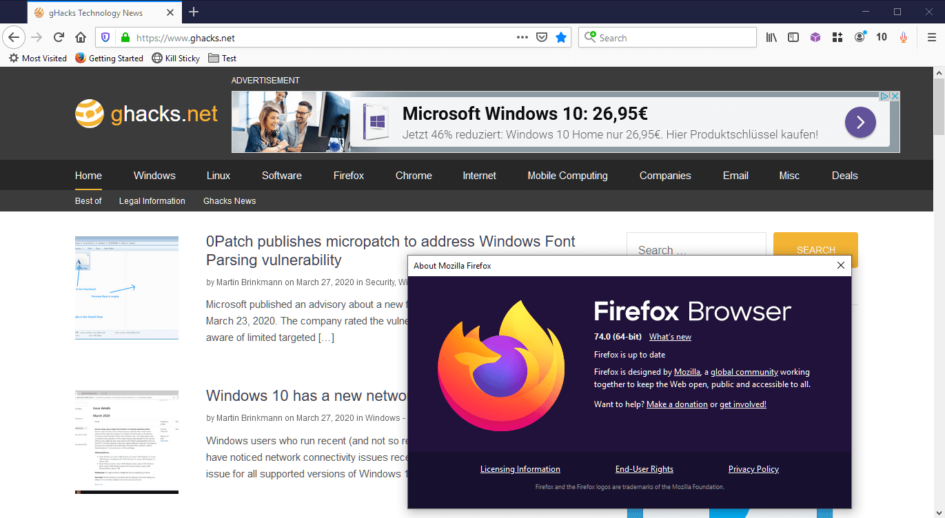 update firefox browser