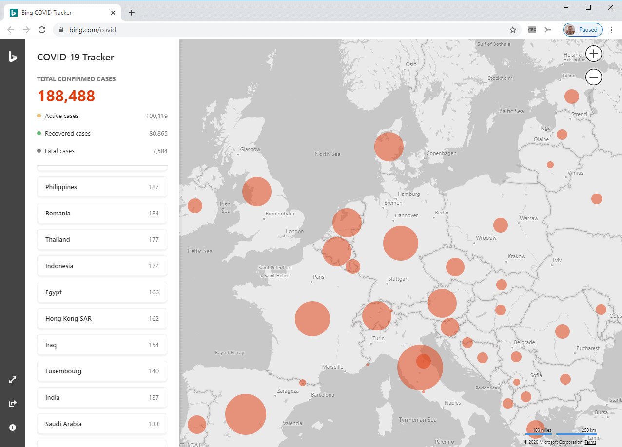 microsoft bing coronavirus tracker