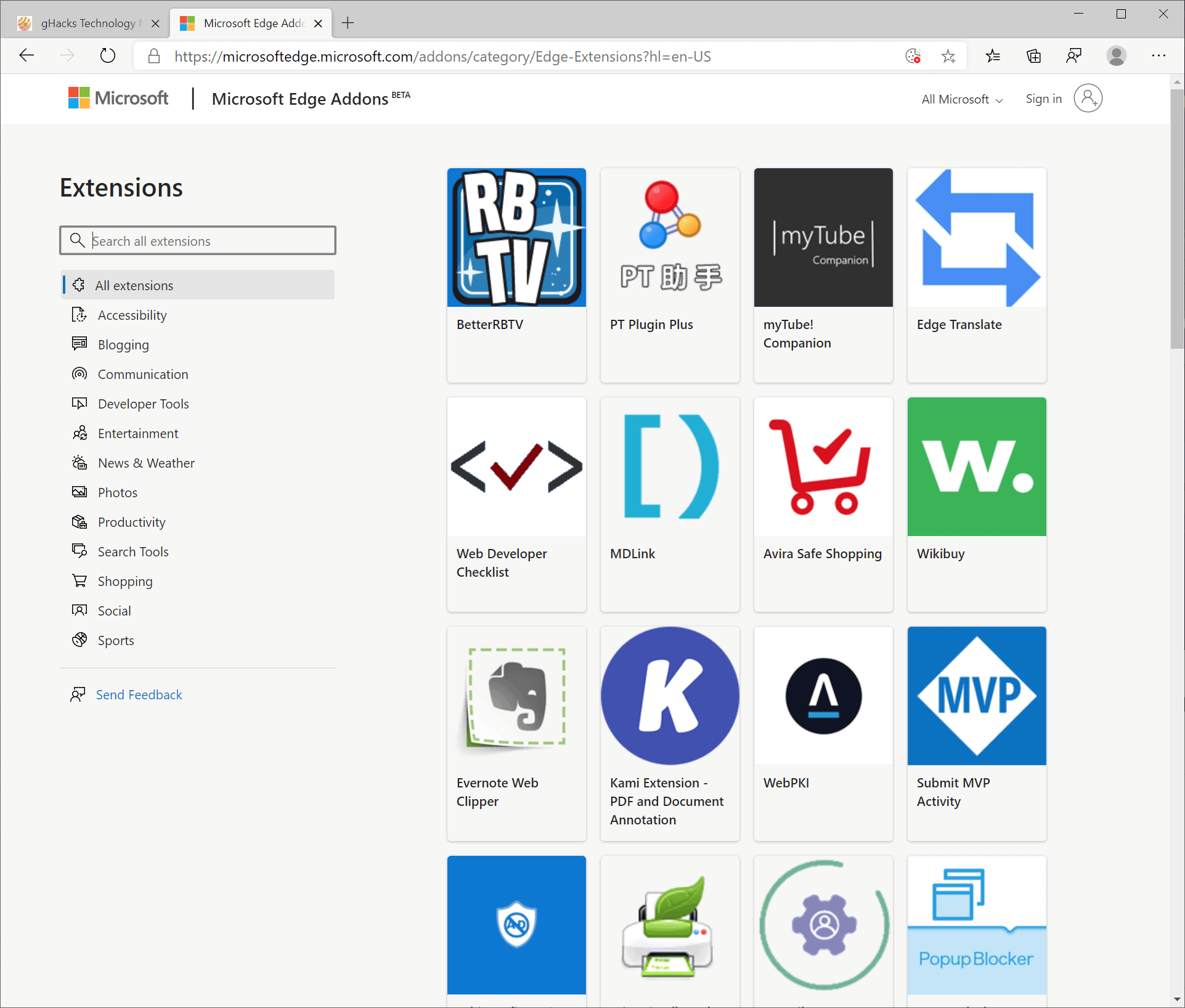 microsoft edge add-ons