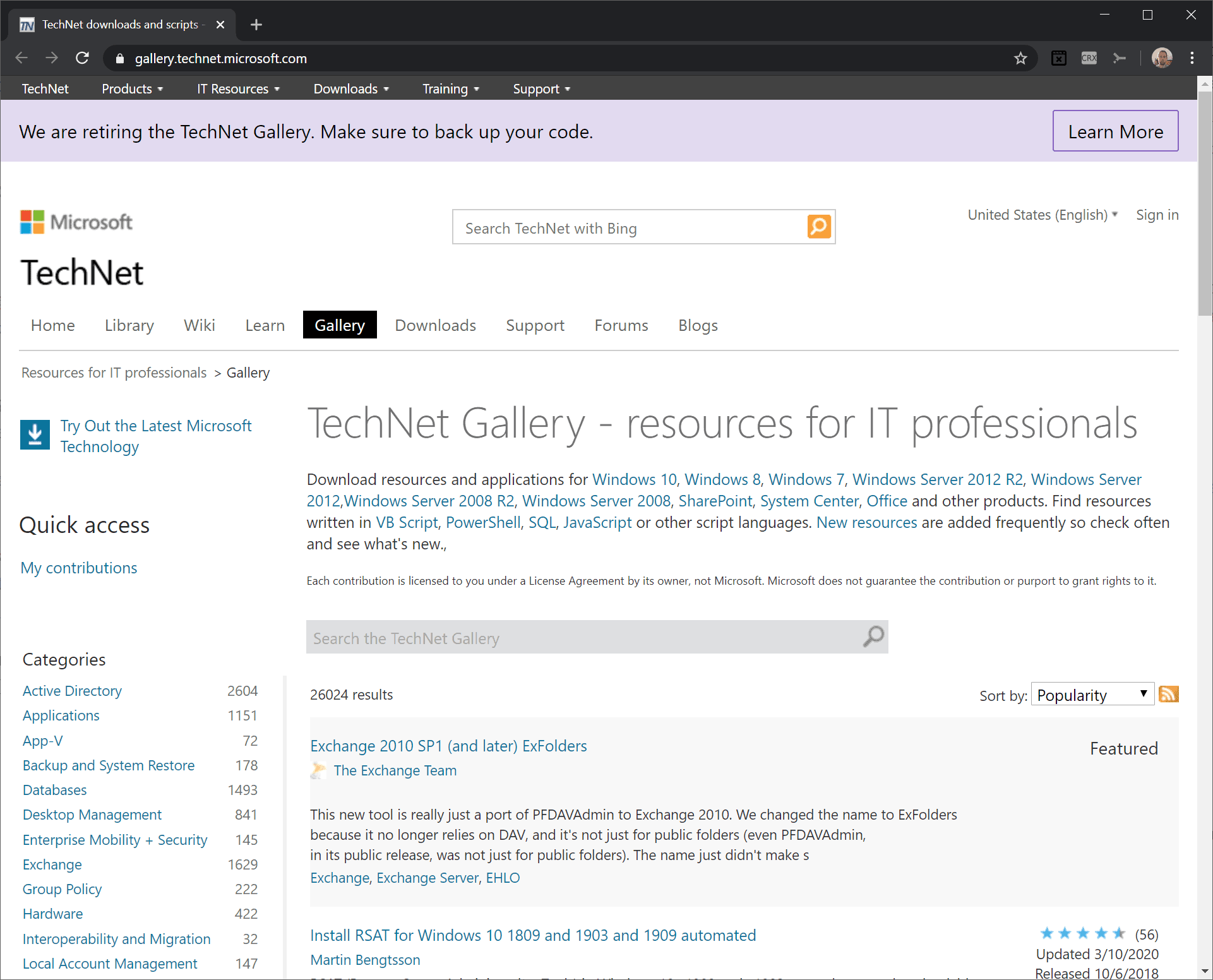 microsoft technet gallery retire