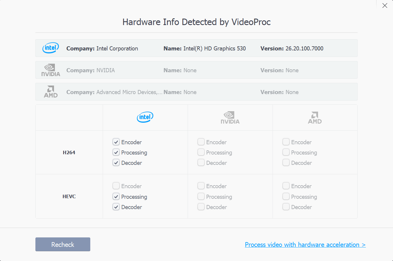 videoproc hardware info