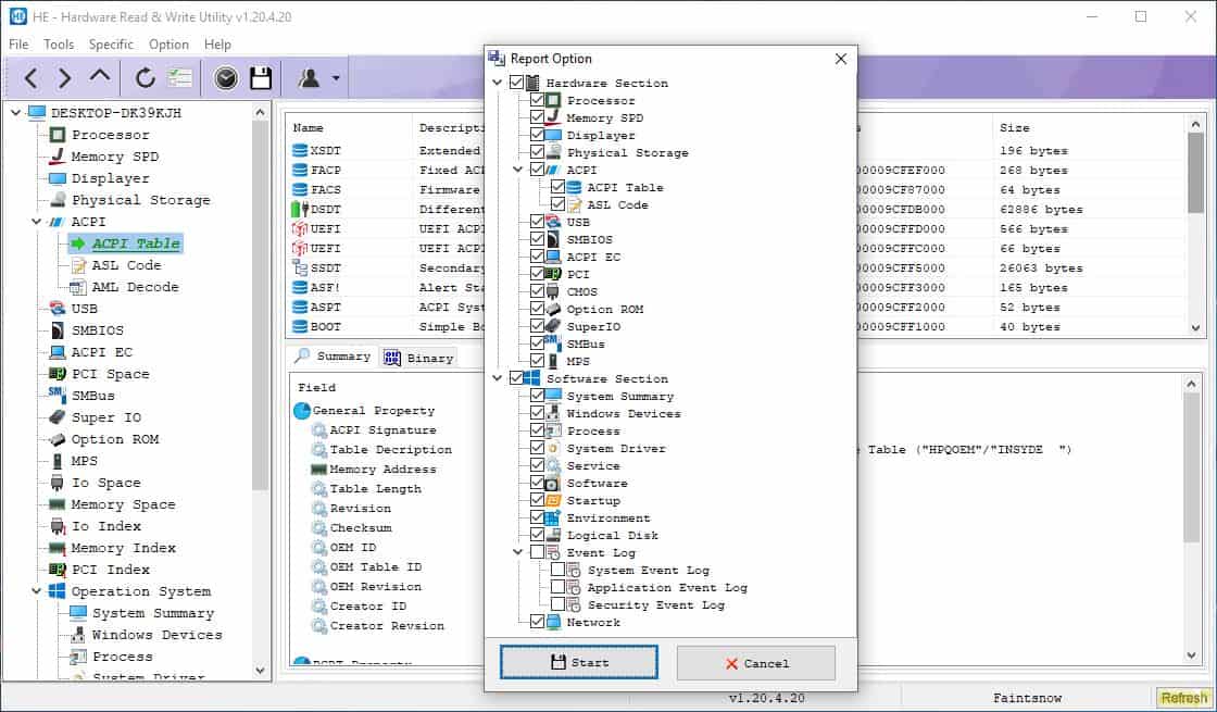 Hardware Read and Write Utility report