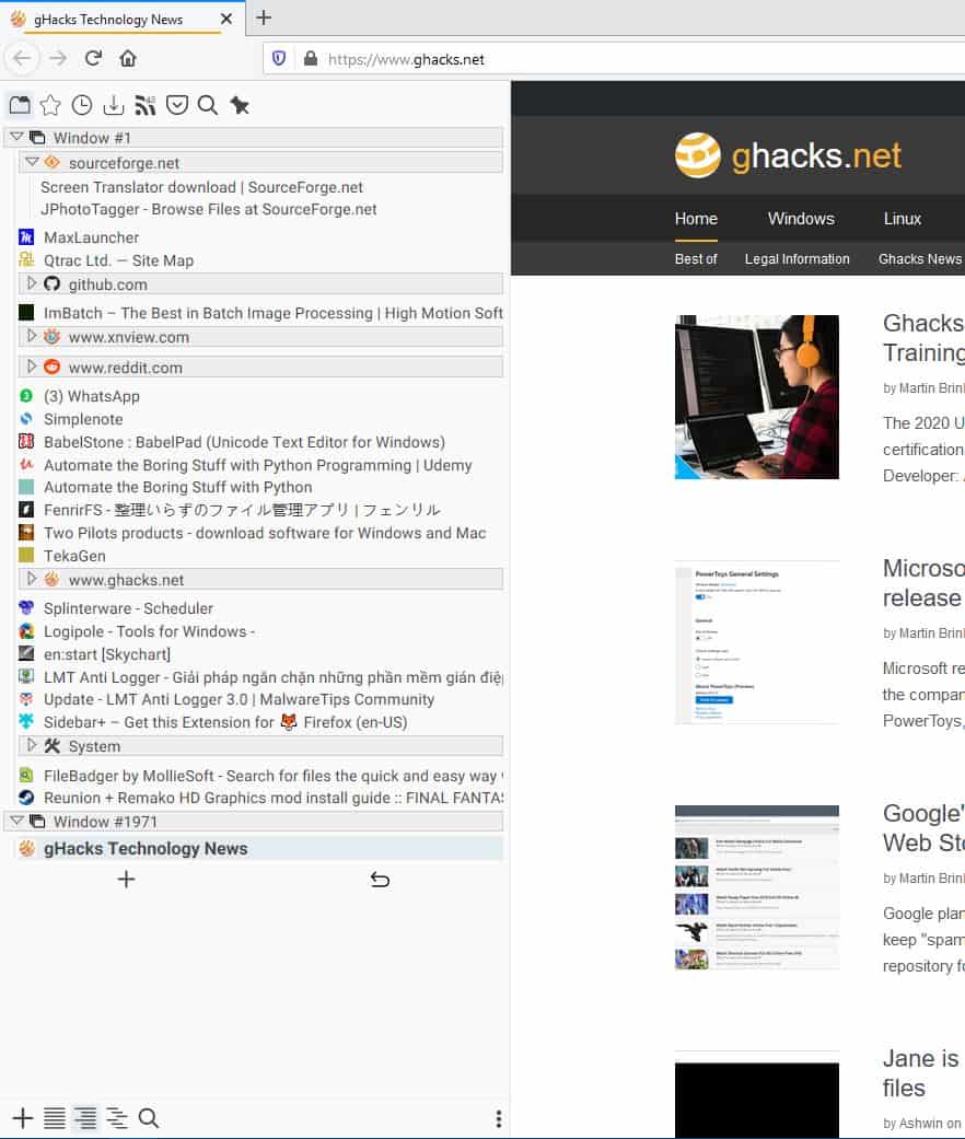 Manage your tabs, bookmarks, downloads with the Sidebar+ extension for Firefox