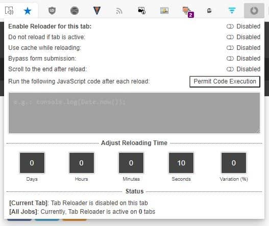 Refresh tabs automatically in Firefox and Chrome with Tab Reloader extension