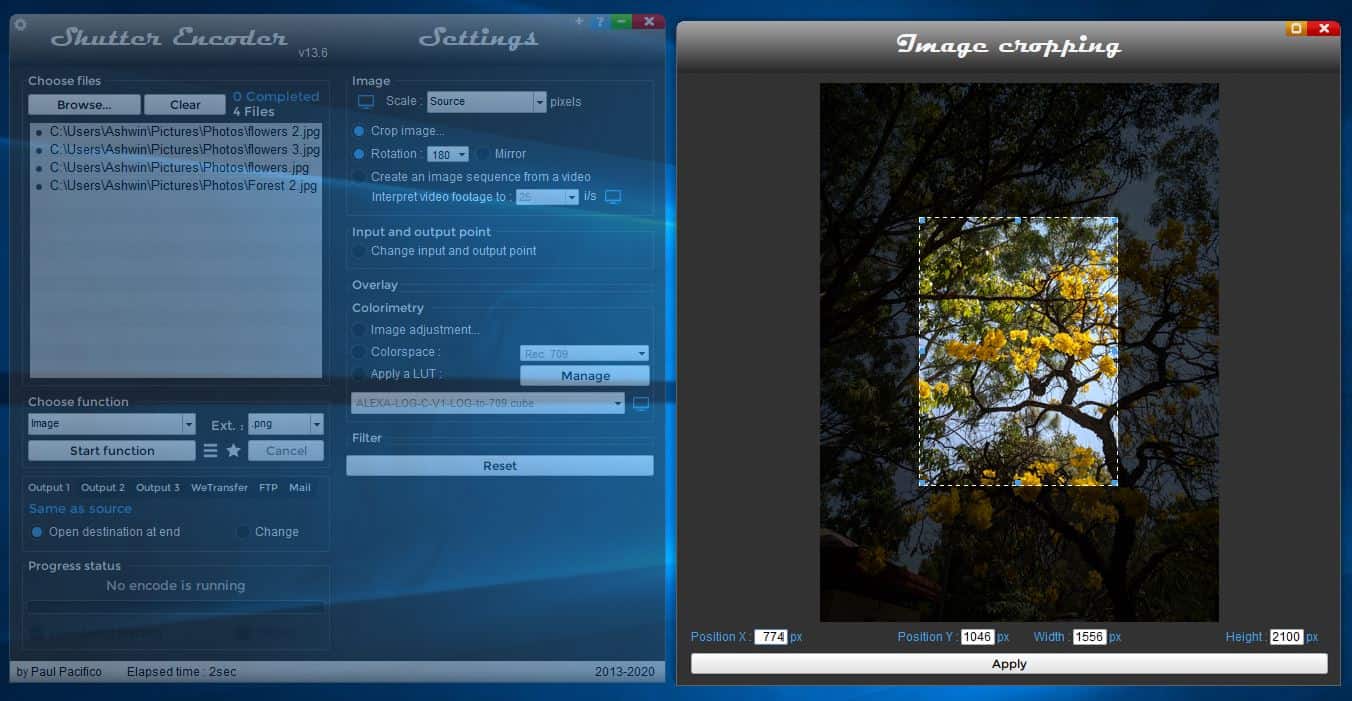 Shutter encoder image cropping